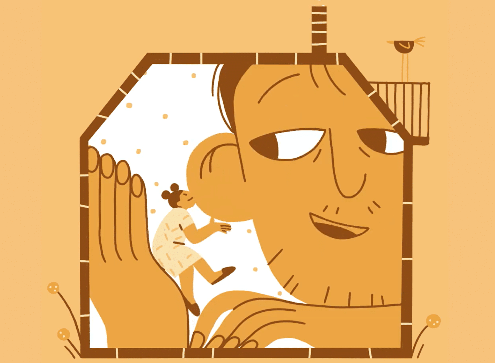 illustration of a parent listening to a child in a house